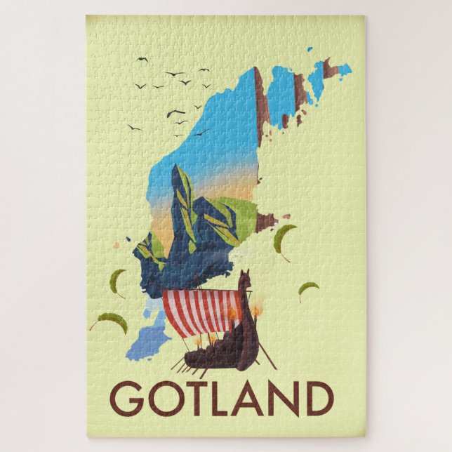 Quebra-cabeça mapa de viagem Viking do Mar Báltico de Gotland (Vertical)