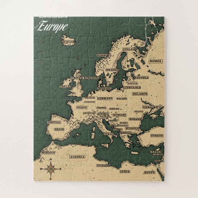 Quebra-cabeça Mapa de viagem vintage da Europa (Vertical)