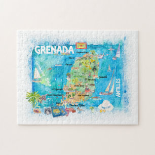 Quebra-cabeça Mapa de Viagens de Caribe Ilustrado das Antilhas d