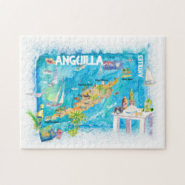 Quebra-cabeça Mapa de Viagens de Caribe Ilustrado das Antilhas d