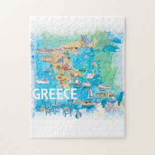 Quebra-cabeça Mapa de Viagens Ilustrado de Grécia de de com Po