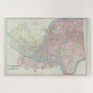 Quebra-cabeça Mapa de Vintage de Pittsburgh Pensilvânia (1901)