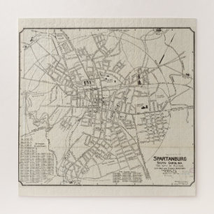 Quebra-cabeça Mapa de Vintage de Spartanburg SC (1918)