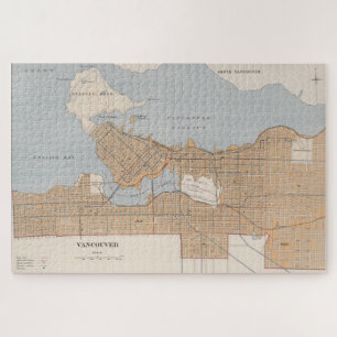 Quebra-cabeça Mapa de Vintage de Vancouver no Canadá (1915)