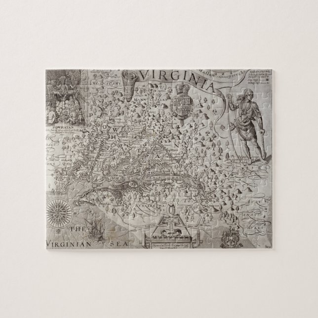 Quebra-cabeça Mapa de Virgínia, descoberto e descrito por Capta (Horizontal)