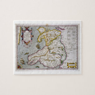 Quebra-cabeça Mapa de Wales, c.1630 publicado (mão-colorido eng