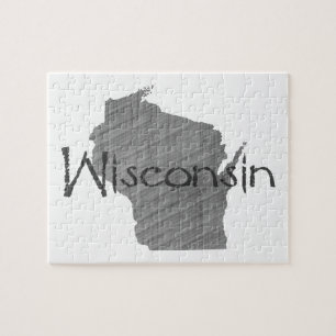 Quebra-cabeça Mapa de Wisconsin Moldou Nome do Quadro de Cinzas