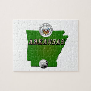 Quebra-cabeça Mapa do Arkansas, Selo e Serviço Estatal Faux Quar