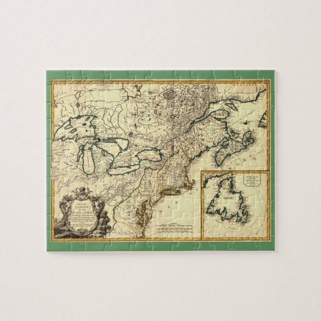 Quebra-cabeça Mapa do Canadá e dos Estados Unidos em 1778 (Horizontal)
