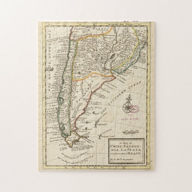 Quebra-cabeça Mapa do Chile e da Argentina (1732) (Vertical)