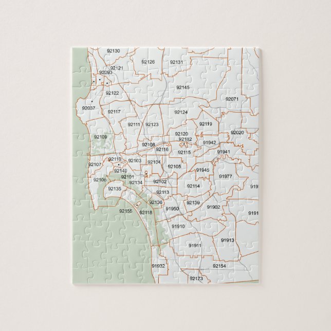 Quebra-cabeça Mapa do código postal de San Diego (Vertical)