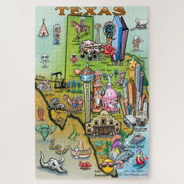 Quebra-cabeça Mapa do divertimento de Texas (Vertical)