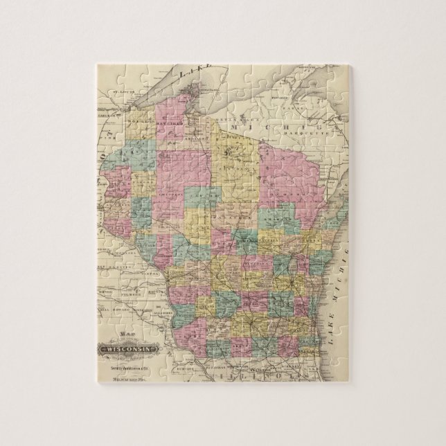 Quebra-cabeça Mapa do Estado de Wisconsin (Vertical)