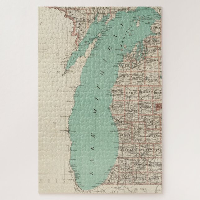 Quebra-cabeça Mapa do Lago Michigan (1888) (Vertical)