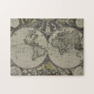 Quebra-cabeça Mapa do mundo dobro 1672 do hemisfério