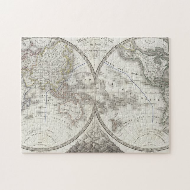 Quebra-cabeça Mapa do mundo em 2 hemisférios (Horizontal)