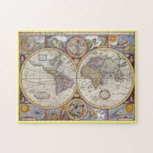 Quebra-cabeça Mapa do Mundo Vintage mostrando novas descobertas,