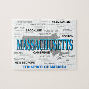 Quebra-cabeça Mapa do Orgulho Estatal das Cidades de Massachuset