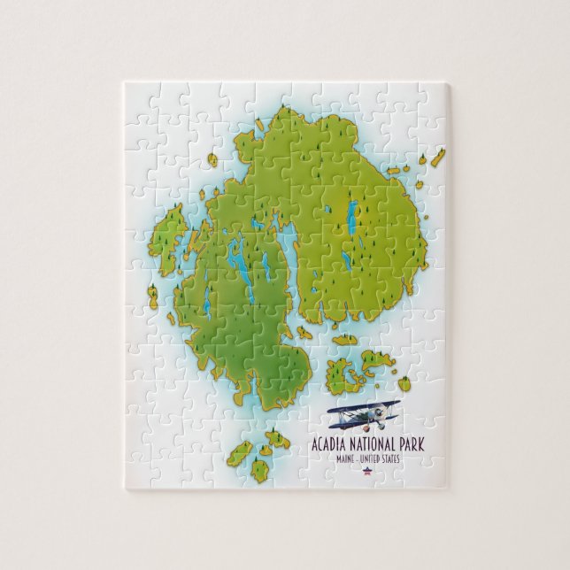 Quebra-cabeça Mapa do Parque Nacional Acadia, Maine. Mapa de via (Vertical)