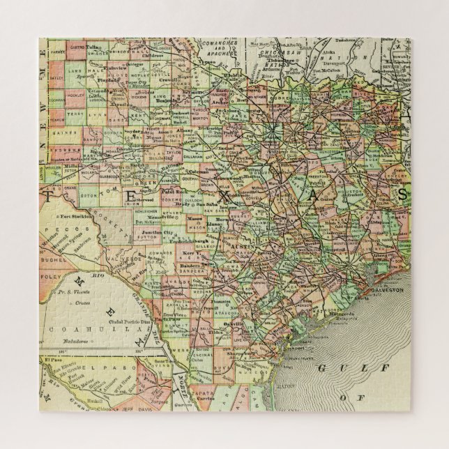 Quebra-cabeça Mapa do Texas - Alamo do Estado Solitário das Estr (Vertical)