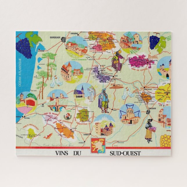 Quebra-cabeça Mapa do vinho da França 16x20 (Horizontal)