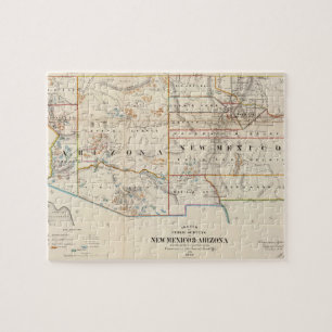 Quebra-cabeça Mapa do vintage da arizona e do New mexico (1866)