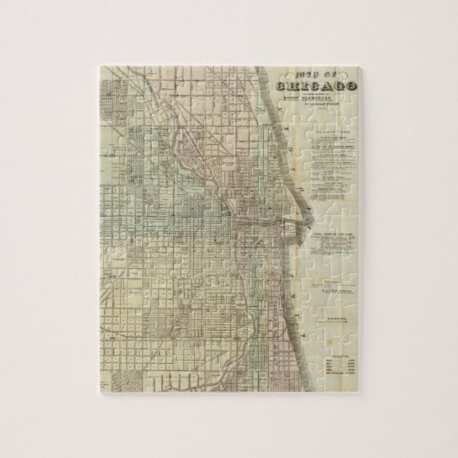 Quebra-cabeça Mapa do vintage de Chicago (1857) (Vertical)