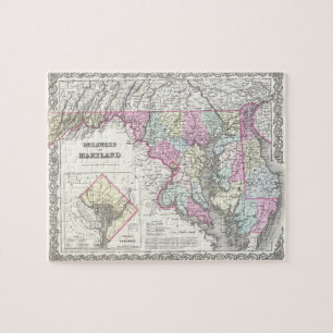 Quebra-cabeça Mapa do vintage de Maryland (1855)