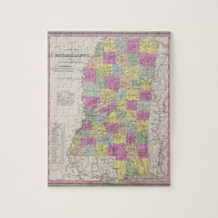 Quebra-cabeça Mapa do vintage de Mississippi (1853)