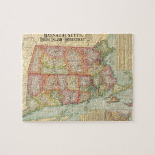 Quebra-cabeça Mapa do vintage de Nova Inglaterra Estado (1900)