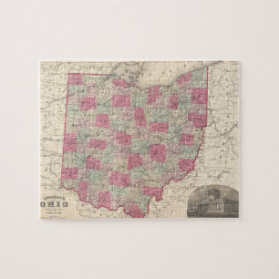 Quebra-cabeça Mapa do vintage de Ohio (1864)