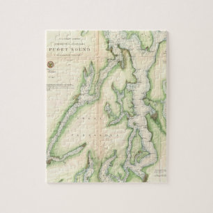 Quebra-cabeça Mapa do vintage de Puget Sound (1867)