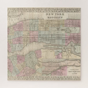 Quebra-cabeça Mapa do Vintage em Nova Iorque e do Brooklyn