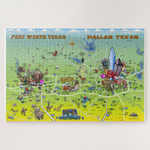 Quebra-cabeça Mapa dos desenhos animados de Dallas Fort Worth