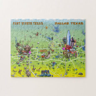 Quebra-cabeça Mapa dos desenhos animados de Dallas Fort Worth