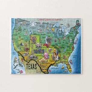 Quebra-cabeça Mapa dos desenhos animados de Texas EUA