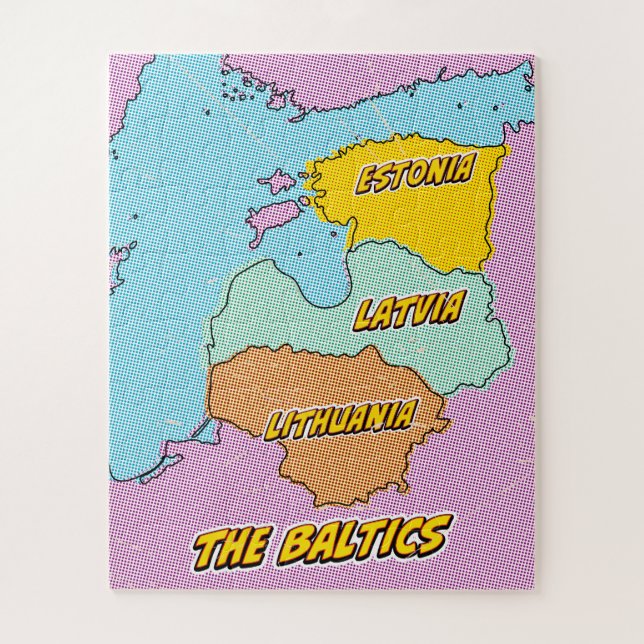Quebra-cabeça Mapa dos Estados Bálticos Ilustrados com pop Art (Vertical)