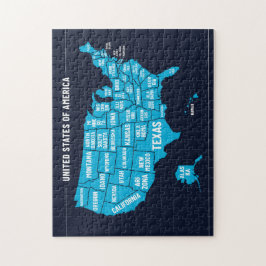 Quebra-cabeça Mapa dos Estados Unidos Design Minimalista Azul Tu