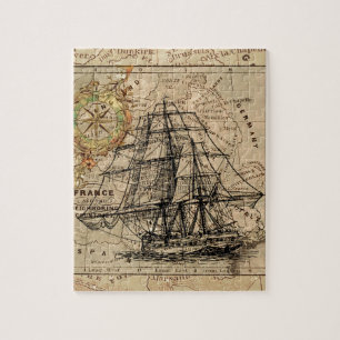 Quebra-cabeça Mapa e navio antigo do General France