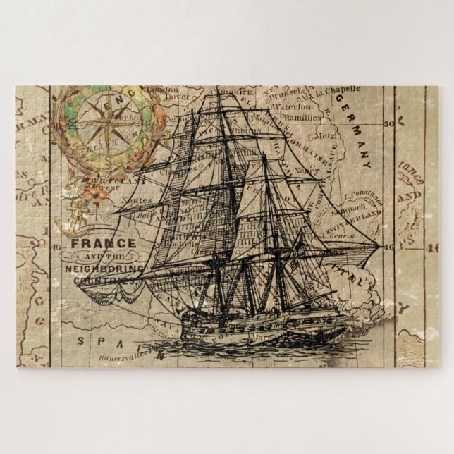 Quebra-cabeça Mapa e navio antigo do General France (Horizontal)