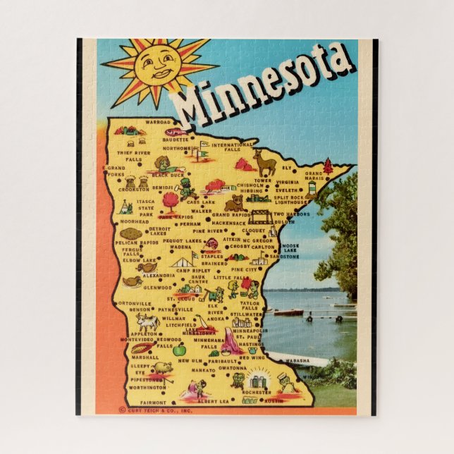 Quebra-cabeça Mapa Ensolarado de Minnesota 16x20 (Vertical)