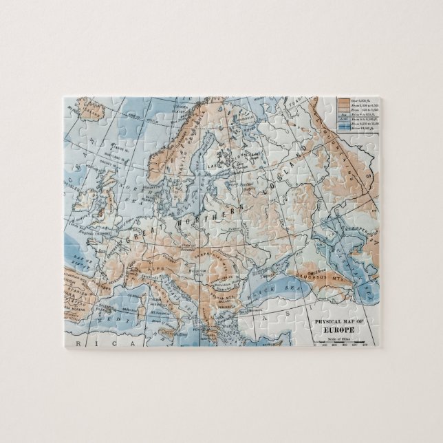 Quebra-cabeça Mapa Físico da Europa (1916) (Horizontal)