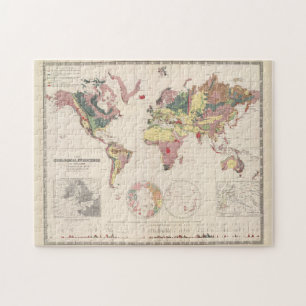 Quebra-cabeça Mapa Geológico Vintage do Mundo (1856)