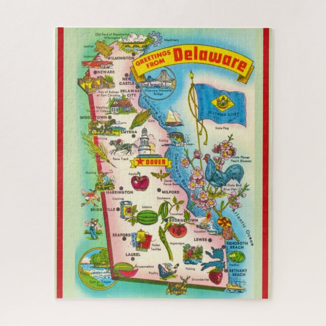 Quebra-cabeça Mapa Ilustrado Antigo de Delaware (Vertical)