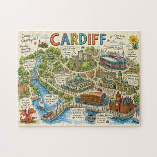 Quebra-cabeça Mapa Ilustrado Colorido de Cardiff