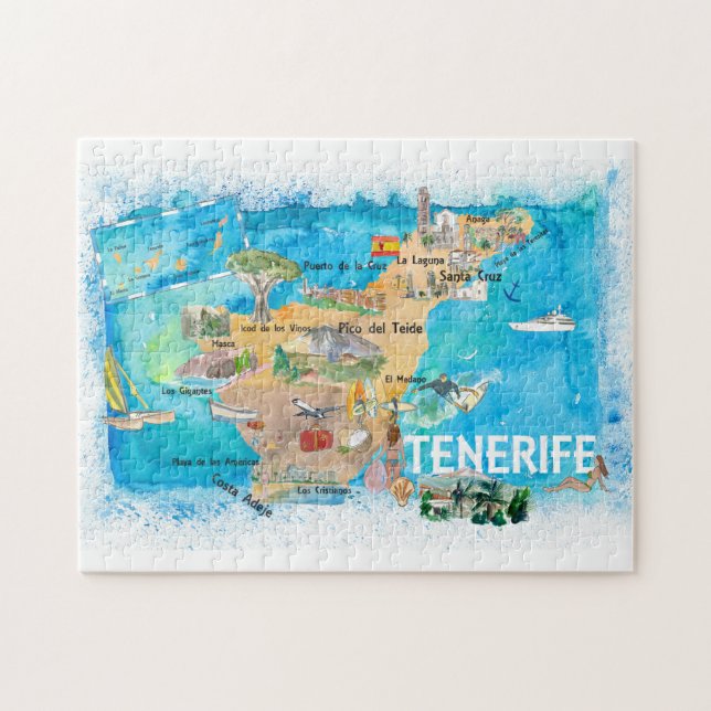 Quebra-cabeça Mapa Ilustrado da Espanha Tenerife Canarias (Horizontal)