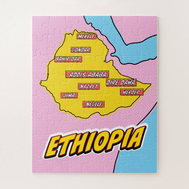 Quebra-cabeça Mapa ilustrado da Etiópia em Pop Art (Vertical)