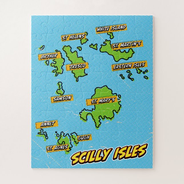 Quebra-cabeça Mapa ilustrado de Pop Art das Ilhas Scilly (Vertical)