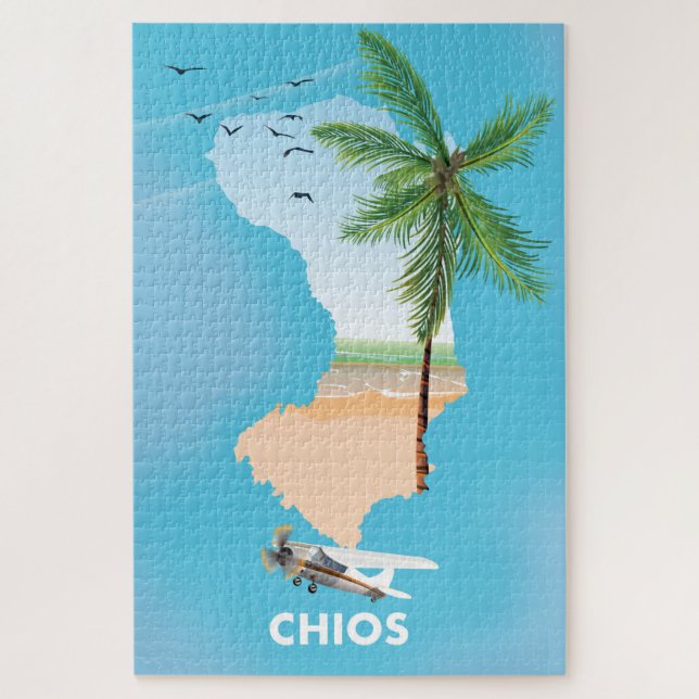 Quebra-cabeça Mapa ilustrado de Quios Grécia. (Vertical)