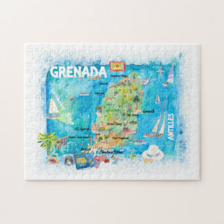 Quebra-cabeça Mapa Ilustrado de Viagem de Caribe das Antilhas de